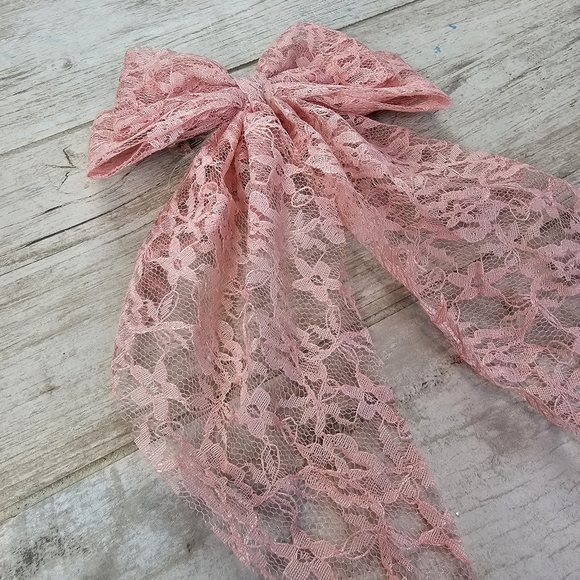 Pink Lace Hair Bow Barrette Accessory - Picture 7 of 9
